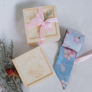 StephyDesignHK Sakura Long Silk Scarf Christmas Wooden Box Gift / Hair Band / Handle Band
