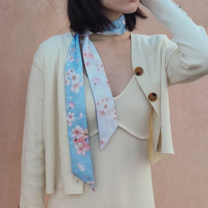 StephyDesignHK Sakura Long Silk Scarf Christmas Wooden Box Gift / Hair Band / Handle Band