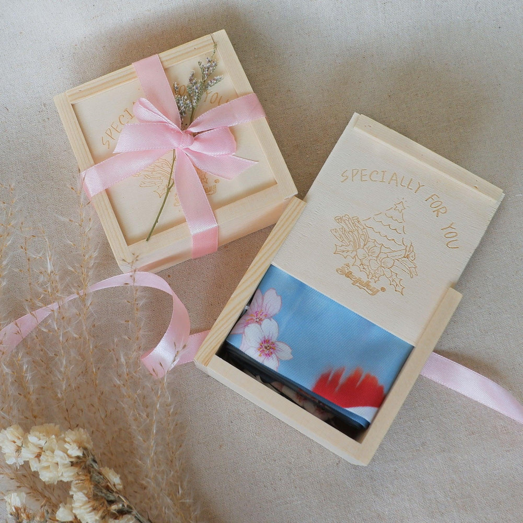 StephyDesignHK Sakura Long Silk Scarf Christmas Wooden Box Gift / Hair Band / Handle Band