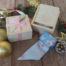 Load image into Gallery viewer, StephyDesignHK Sakura Long Silk Scarf Christmas Wooden Box Gift / Hair Band / Handle Band
