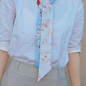StephyDesignHK Sakura Long Silk Scarf Christmas Wooden Box Gift / Hair Band / Handle Band