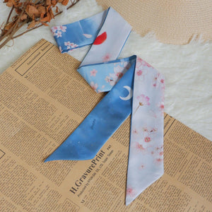 StephyDesignHK Sakura Long Silk Scarf Christmas Wooden Box Gift / Hair Band / Handle Band