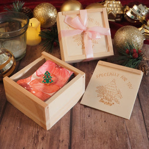 Christmas Gift - Wooden gift box | Twilly with Christmas tree scarf ring